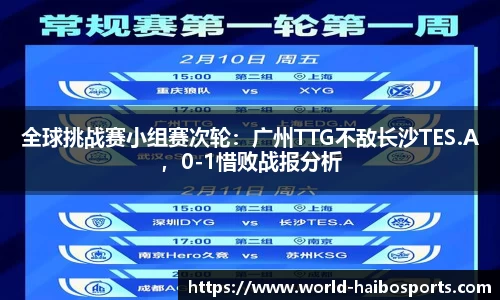 全球挑战赛小组赛次轮：广州TTG不敌长沙TES.A，0-1惜败战报分析